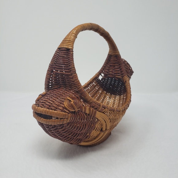Vintage Other - Wicker Weaved Fish Wixker Basket Vintage Novelty